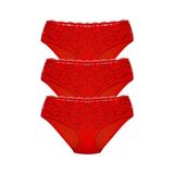 HNX UNDERWEAR 3'lü Pamuklu Dantelli Yüksek Bel Büyük Beden Kadın Külot KIRMIZI 2XL hnxNM3038