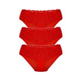 HNX UNDERWEAR 3'lü Pamuklu Dantelli Yüksek Bel Büyük Beden Kadın Külot KIRMIZI 3XL hnxNM3036
