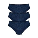 HNX UNDERWEAR 3'lü Pamuklu Dantelli Yüksek Bel Büyük Beden Kadın Külot LACİVERT XL hnxNM3033