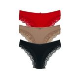 HNX UNDERWEAR 3'lü Sur Dantel Modal Ribana Bikini Slip Kadın Külot Kırmızı-Kahve-Siyah XL hnxNM1788