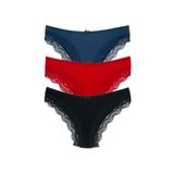 HNX UNDERWEAR 3'lü Sur Dantel Modal Ribana Bikini Slip Kadın Külot Siyah-Lacivert-Kırmızı M hnxNM1793