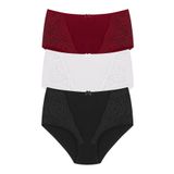 HNX UNDERWEAR 3'lü Yüksek Bel Büyük Beden Dantel Detaylı Pamuklu Bato Kadın Külot Bordo Beyaz Siyah 6XL hnxNM2879