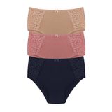 HNX UNDERWEAR 3'lü Yüksek Bel Büyük Beden Yanları Dantel Detaylı Pamuklu Bato Kadın Külot Bordo Kahve Lacivert 6XL hnxNM2271