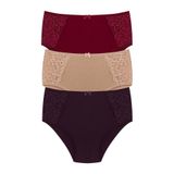 HNX UNDERWEAR 3'lü Yüksek Bel Büyük Beden Yanları Dantel Detaylı Pamuklu Bato Kadın Külot Bordo Kahve Mor 6XL hnxNM2267
