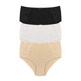 HNX UNDERWEAR 3'lü Yüksek Bel Büyük Beden Yanları Dantel Detaylı Pamuklu Bato Kadın Külot Siyah Ten Ekru 6XL hnxNM2260
