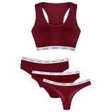 HNX UNDERWEAR 4'lü Spor Seti Pedli Sporcu Sütyen-Yarım Şort Külot-Bikini Külot-String Külot Bordo XL hnxNM8423