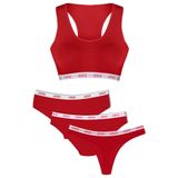 HNX UNDERWEAR 4'lü Spor Seti Pedli Sporcu Sütyen-Yarım Şort Külot-Bikini Külot-String Külot Kırmızı XL hnxNM8431
