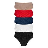 HNX UNDERWEAR 5'li Önü Çift Kat Astarlı Dantel Arkası Pamuklu Büyük Beden Kadın Külot Kahve Kırmızı Lacivert Beyaz Siyah 3XL hnxNM3196
