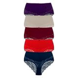 HNX UNDERWEAR 5'li Pamuklu Yüksek Bel Dantel Detaylı Büyük Beden Kadın Külot Mor Ekru Bordo Kırmızı Lacivert 3XL hnxNM2789