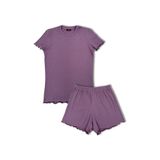 HNX UNDERWEAR Eflatun Pamuklu Fitilli Kısa Kollu Tişört ve Şort Kadın Pijama Takımı Eflatun XL hnxNM8388