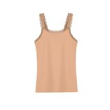HNX UNDERWEAR Pamuklu Yaka ve Askı Dantel Detaylı İnce Askılı Kadın Atlet (Açık Kahverengi, XL)