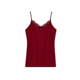 HNX UNDERWEAR Pamuklu Yakası Dantel İnce Askılı Kadın Atlet (Bordo, XL)