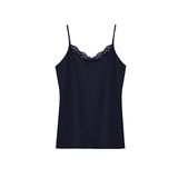HNX UNDERWEAR Pamuklu Yakası Dantel İnce Askılı Kadın Atlet (Lacivert, XL)
