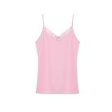 HNX UNDERWEAR Pamuklu Yakası Dantel İnce Askılı Kadın Atlet (Pembe, L)