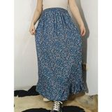 Hoaryage Beli Lastikli Altta Tek Kat Fırfırlı Viskon Kumaş Etek %100 Pamuk 36-44BEDEN - Mavi-153815 - Standart