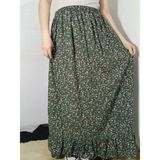 Hoaryage Beli Lastikli Altta Tek Kat Fırfırlı Viskon Kumaş Etek %100 Pamuk 36-44BEDEN - Yeşil-150203 - Standart