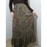 Hoaryage Beli Lastikli Altta Tek Kat Fırfırlı Viskon Kumaş Etek %100 Pamuk 36-44BEDEN - Yeşil - Standart