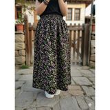 Hoaryage Beli Lastikli Çıtır Çiçekli Pazen Dividin Maxi Boy Etek Boy 95CM - Mor - Açık Pembe - Standart