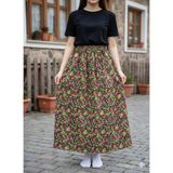 Hoaryage Beli Lastikli Çıtır Çiçekli Pazen Dividin Maxi Boy Etek Boy 95CM - Pembe - Standart