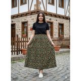 Hoaryage Beli Lastikli Çıtır Çiçekli Pazen Dividin Maxi Boy Etek Boy 95CM - Yeşil-150203 - Standart