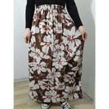 Hoaryage Beli Lastikli Desenli Viskon Basma Kumaş Maxi Boy Anne Etek 36-48BEDEN - Kahve-148626 - Standart