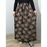 Hoaryage Beli Lastikli Desenli Viskon Basma Kumaş Maxi Boy Anne Etek 36-48BEDEN - Kahve-150204 - Standart