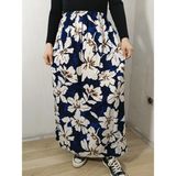 Hoaryage Beli Lastikli Desenli Viskon Basma Kumaş Maxi Boy Anne Etek 36-48BEDEN - Krem - Standart