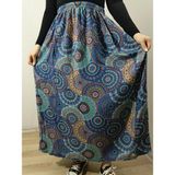 Hoaryage Beli Lastikli Desenli Viskon Basma Kumaş Maxi Boy Anne Etek 36-48BEDEN - Lacivert-90471 - Standart