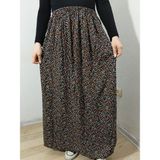 Hoaryage Beli Lastikli Desenli Viskon Basma Kumaş Maxi Boy Anne Etek 36-48BEDEN - Turuncu Mavi - Standart