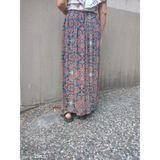 Hoaryage Beli Lastikli Desenli Viskon Basma Kumaş Maxi Boy Anne Etek - Standart - Kahve - Yeşil