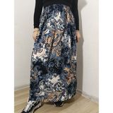 Hoaryage Beli Lastikli Desenli Viskon Kumaş Maxi Boy Anne Etek %100 Pamuk 38BEDEN 100KG - Mavi-153696 - Standart