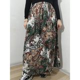 Hoaryage Beli Lastikli Desenli Viskon Kumaş Maxi Boy Anne Etek %100 Pamuk 38BEDEN 100KG - Yeşil-150203 - Standart