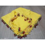 Hoaryage El Emeği Kiraz Oyalı , Boncuklu Yazma , Tülbent ,fular ,yemeni, Mevlüt Örtüsü 4 Kenarı Oyalı - 13 Sarı - 100 x 100 cm