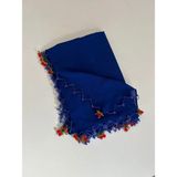 Hoaryage El Emeği Kiraz Oyalı , Boncuklu Yazma , Tülbent ,fular ,yemeni, Mevlüt Örtüsü 4 Kenarı Oyalı - Saks Mavi - 100 x 100 cm