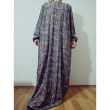 Hoaryage Robadan Uzun Kollu %100 Viskon Basma Çiçekli Anne Elbise, Namaz Elbisesi - Kahverengi - Altın