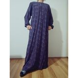 Hoaryage Robadan Uzun Kollu %100 Viskon Basma Çiçekli Anne Elbise, Namaz Elbisesi - Lacivert - Açık Gri