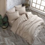 Hobby Çizgili Bej - Çift Kişilik Jakarlı Saten Nevresim Takımı - 200 x 220 cm - Renkli