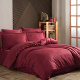 Hobby Çizgili Saten Çift Kişilik Jakarlı Nevresim Takımı - 160 x 240 cm - Bordo