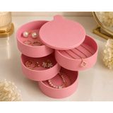 Hobby Fab Design 4 Bölmeli Takı Kutusu - 360 Derece Takı Kutusu - Takı Organizeri - Çok Katlı Takı Organizer - Pembe