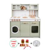 HOBBY HOUSE Ahşap Oyuncak Mutfak 9 Parça Servis Seti + LED Hediye + Pasta Seti Çaydanlık Hediyeli
