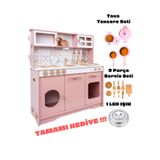 HOBBY HOUSE Pembe Ahşap Oyuncak Çocuk Mutfak Seti 9 Parça Servis Led Hediyeli | Tencere Seti
