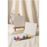 Hobbyrons Mini Resim Seti - 10X10 cm Tuval (2 Adet), Mini Şövale, Boya ve Resim Fırçası - Hobi, Aktivite, Eğlence, Çocuk Resim Seti