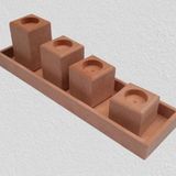 Hobi 90027 Dekoratif Model 90027 Dörtlü Mumluk Set Ahşap Ham Mdf El Yapımı