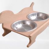 Hobi ADN 90370 Köpek Mama Ve Su Kabı Seti Ahşap HAM MDF Paslanmaz Tabak El Yapım