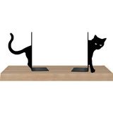 Hobi Demir Sanat Metal Kitap Tutucu Kedi Figürlü Kitap Desteği, Dekoratif Kitaplık - Siyah