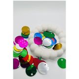 hobi dünyası evim 10 Gram Karışık Renkli Yandan Delikli Güpür Takı Kumaş Süsleme Pulu Plastik Payet Pul 30 mm Boncuk