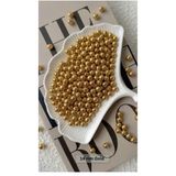hobi dünyası evim 14 mm Gold İnci Lüks Delikli Takı Çanta Bileklik Kolye Abiye Nikah Hediyelik Süslemeleri Aksesuar Yapım Boncuğu 50 Gram (30-35 Adet)