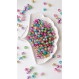 hobi dünyası evim 25 Gram 8 Mm Janjanlı Karışık Renkli Simli Görünüm Yuvarlak Plastik Boncuk Takı, Aksesuar Boncuğu (90-95 Adet)
