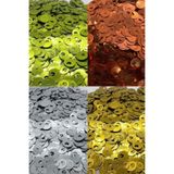 hobi dünyası evim 4'lü Set 10'ar Gram 10 mm Yandan Delikli Güpür Takı Yazma Kumaş Bandana File Bere Çanta Süsleme Pulu Plastik Payet Pul Boncuk - Yeşil Turuncu Gümüş Sarı