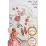 hobi dünyası evim ArmCuff Yapım Seti Flora Serisi İnci Detaylı Arm Cuff 30 Adet Boncuk 2 mm ve 0.30 mm Gold Tel Kol Bilekliği Pembe Pudra Arm Cuff